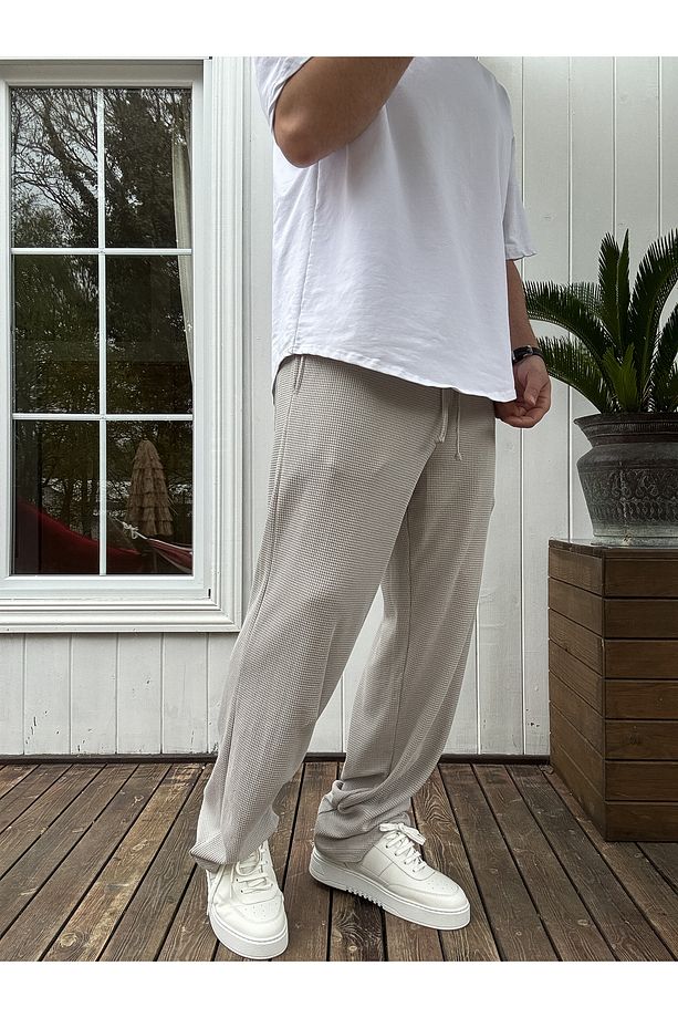 Gri Wafle Kumaş İnce Baggy Pantolon JJ-219 - 4