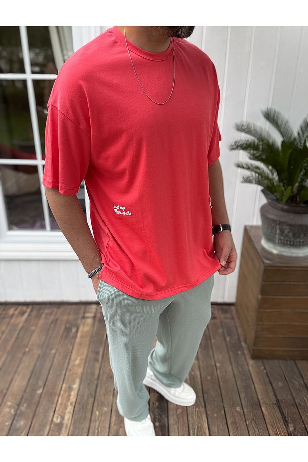 Nar Çiçeği Hasır Patchli Oversize T-Shirt JJ-11 - 3