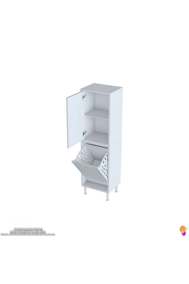 İLKİM 40 x 138 x 32,5 cm' lik Kapak İçi Çift Raflı, Tek Göz Akıllı Çamaşır Sepetli Dolap - 5