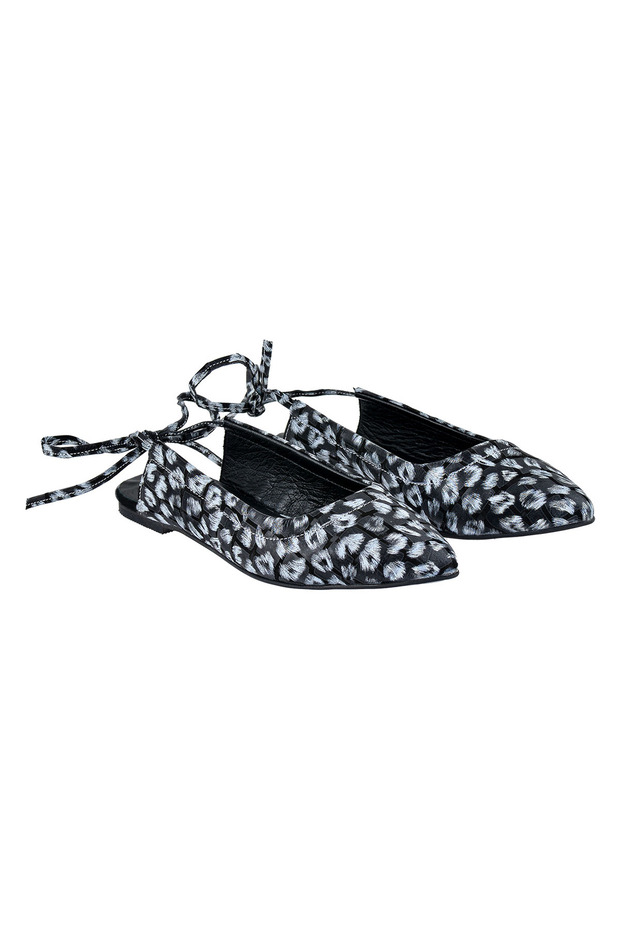 Genuine Leather Black-White Women's Ballerinas