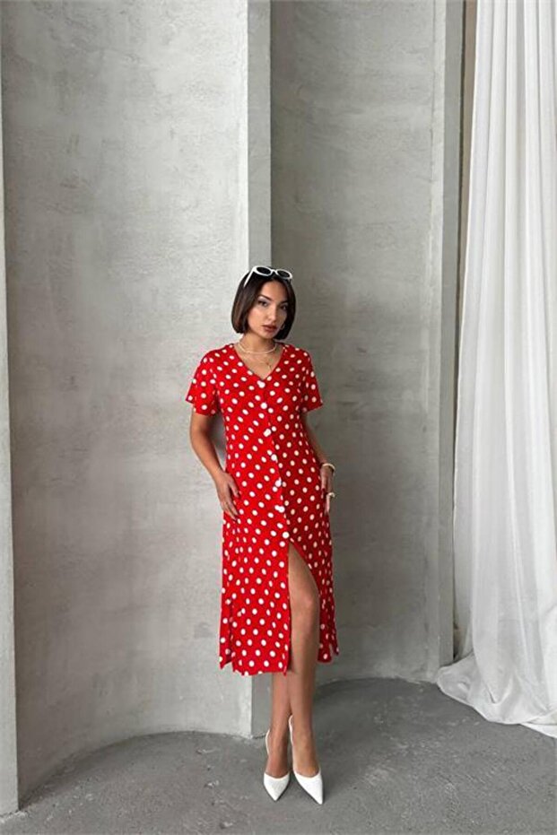Dipmoda Women Viscose Polka Dot Print Shirt Dress Dpg083