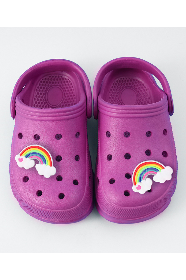 SAPS Rainbow Applique Back Strap Closure Clogs - Purple - 4