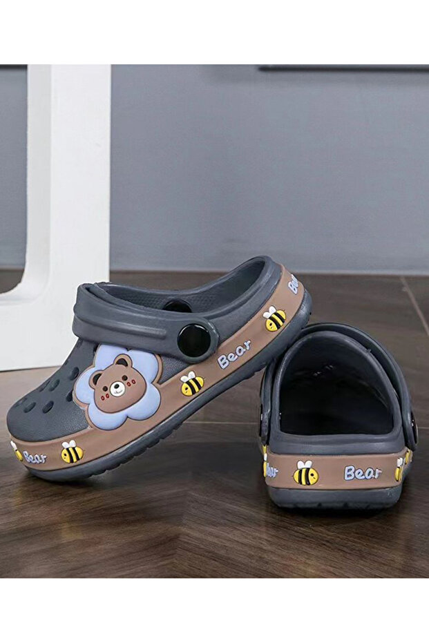 SAPS Bear Printed Backstrap Closure Clogs - Grey/Brown - 6