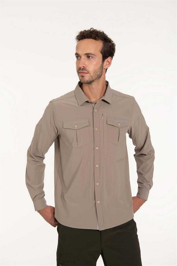 GABLİN - Erkek Likralı Ter Emen - Hızlı Kuruyan Bej Outdoor Gömlek - 2ASGBL0303 - 1