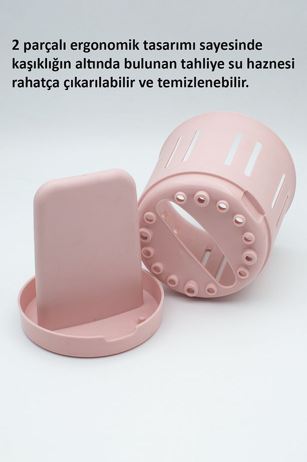 LİNYA Tezgah Üstü Kaşıklık Silindir Modüler Su Hazneli Mutfak Organizeri- Pembe - 4