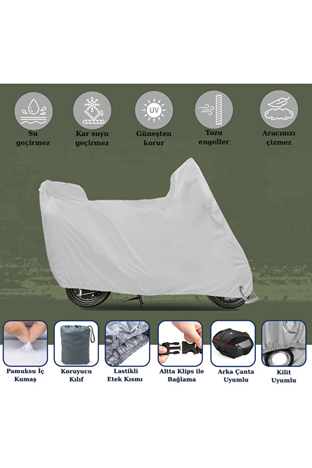 Motorcycle Tarpaulin Compatible with All Models, Rear Bag and Lock Compatible, Size Xl, Gray