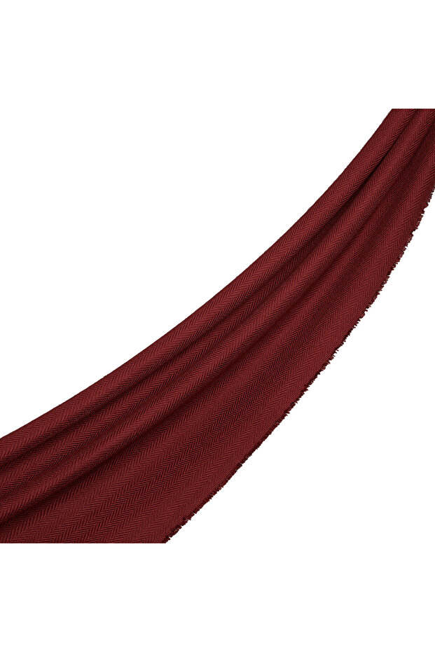 Plum Herringbone Patterned Wool Scarf - 1