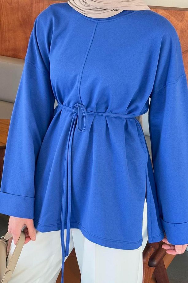 Yırtmaç Detaylı Sweat Saks Mavisi - 3