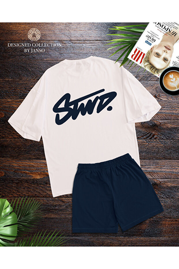 - Men's Short Sleeve Dwts10 Printed Tshirt-Shorts Set Large Size 2Pcs Oversized