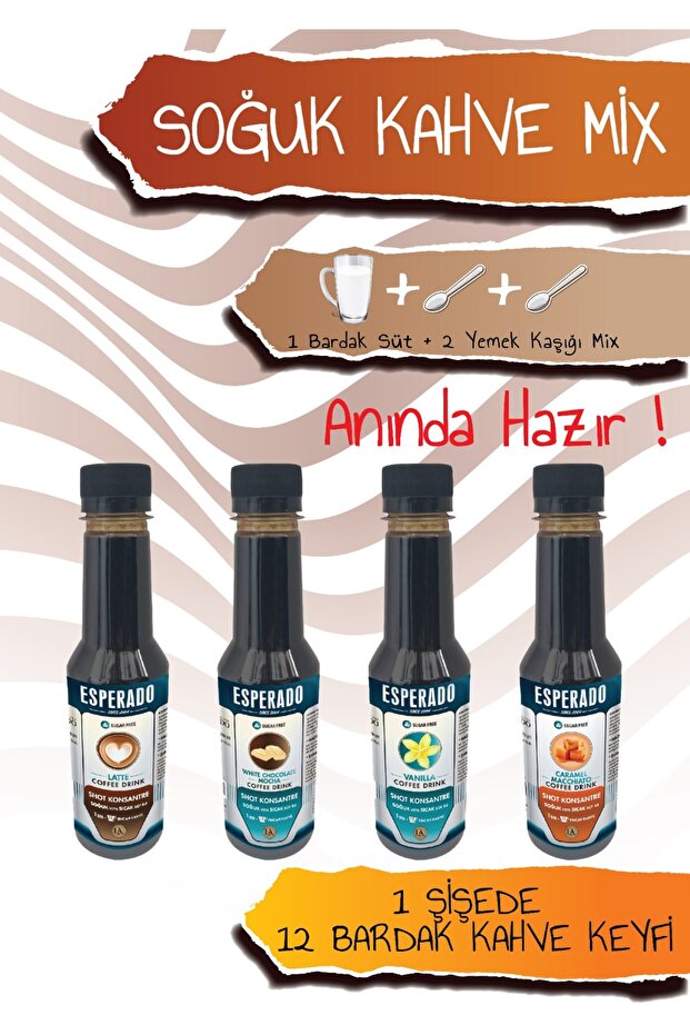 ÇABUK KAHVE Vanilya *karamel*latte*white Chocolate Aromalı Soğuk Kahve Mix 4 Lü Set 250 ml - 2