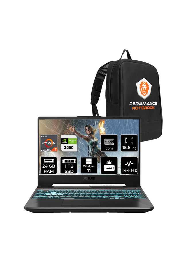 TUF Gaming A15 R7 7435HS 24GB 1TB SSD RTX3050/4GB 75W 144Hz 15.6" FHD W11P FA506NCR & PER4 ÇA - 1