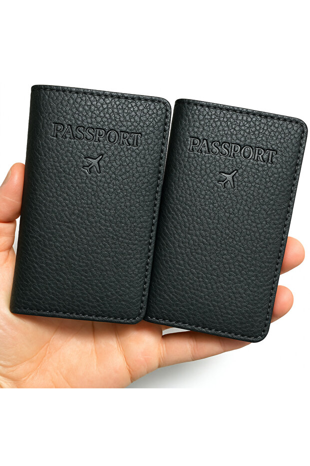 2-Pack Premium Leather Passport Cover Travel Wallet Stylish, Durable, Lightweight Black Color