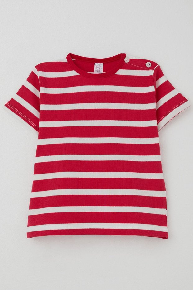 Girl's T-Shirt with Patches and Stripes, Ages 1-4, Fuchsia