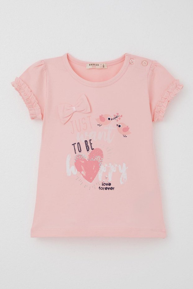 Girl's T-Shirt Cute Bird Printed Heart 1-4 Years, Pink