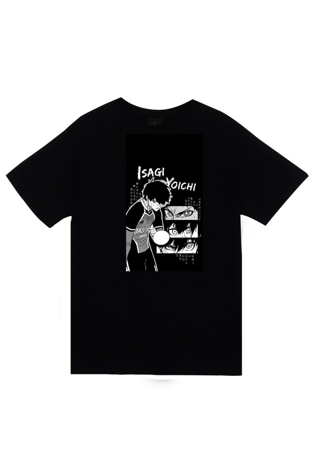 Blue Lock Isagi Yoichi Anime Printed Unisex 100% Cotton Black T-Shirt