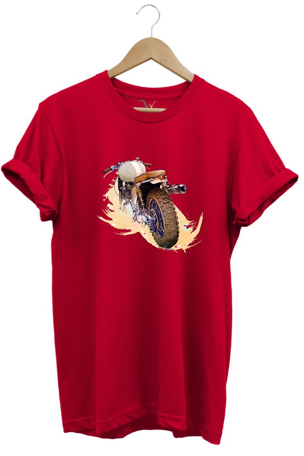 Classic Motorcycle Printed Vintage Old Motor 100% Cotton Regular Fit Crew Neck Red T-Shirt