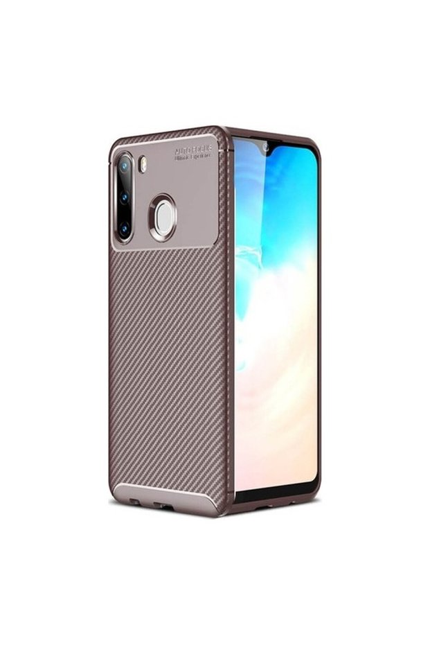 Galaxy A11 Case Carbon Patterned Lux Silicone Brown + Ghost Screen Protector