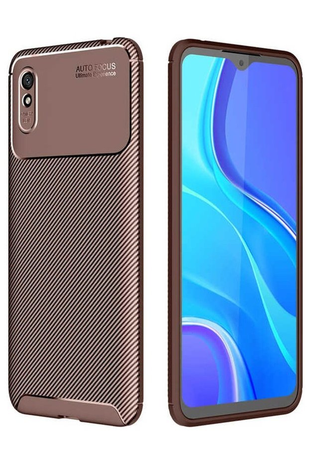Xiaomi Redmi 9A Case Carbon Patterned Lux Silicone Brown + Ghost Screen Protector