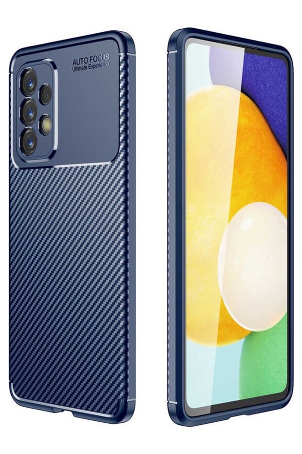 Case for Galaxy A73 Carbon Patterned Lux  Silicone Navy Blue + Full Screen Protector
