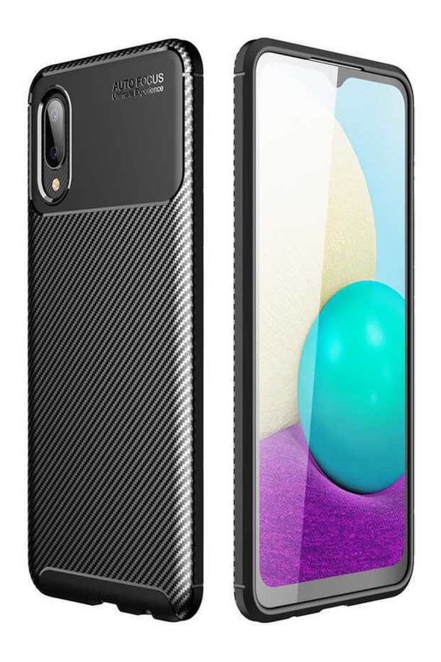 Galaxy A02 Case Carbon Patterned Lux Silicone Black + Ghost Screen Protector