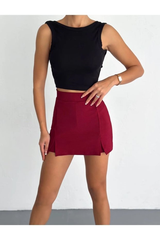 Double Slit Jacquard Mini Shorts Skirt