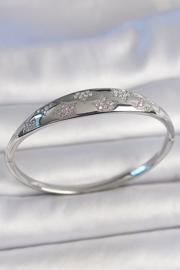 Brass Silver Color Zircon Stone Star Embroidered Women's Handcuffs