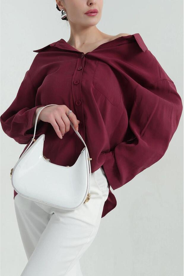 Tek Cep Modal Oversize Kadın Gömlek - 1