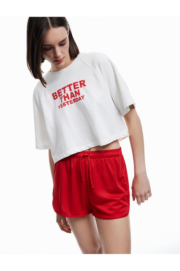 Yüksek Bel Rahat Kalıp Bağcıklı Mini Spor Şort - 2