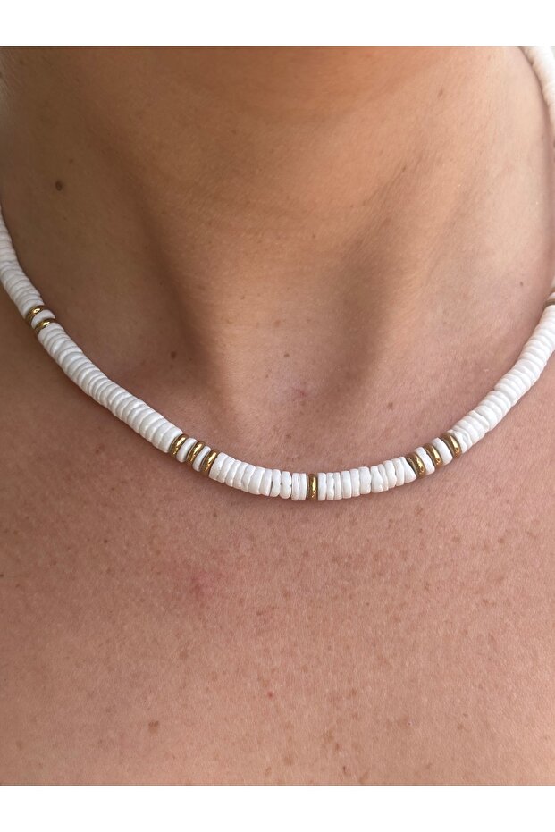 White Necklace with Natural Stone