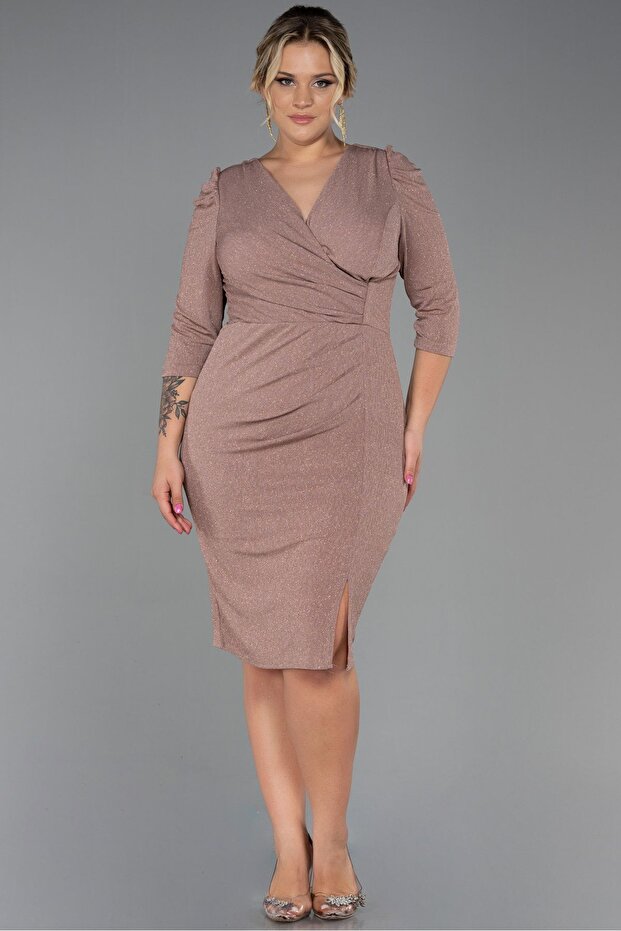 Navy Blue Capri Sleeve Glitter Plus Size Evening Dress