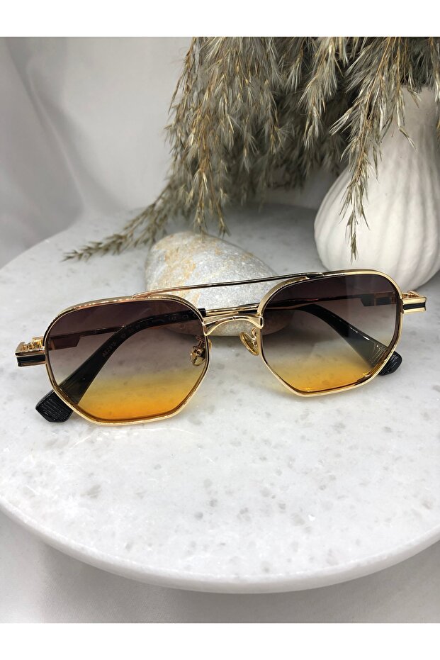 نظارات شمسية مستطيلة الشكل باللون الأسود والبرتقالي المتدرج - 8