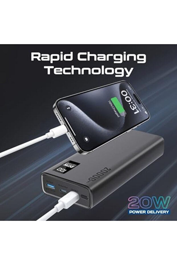 Universal 20000mAh Ultra-Slim Power Bank with 20W USB-C Input/Output Port, QC 3.0 Output, US - 4