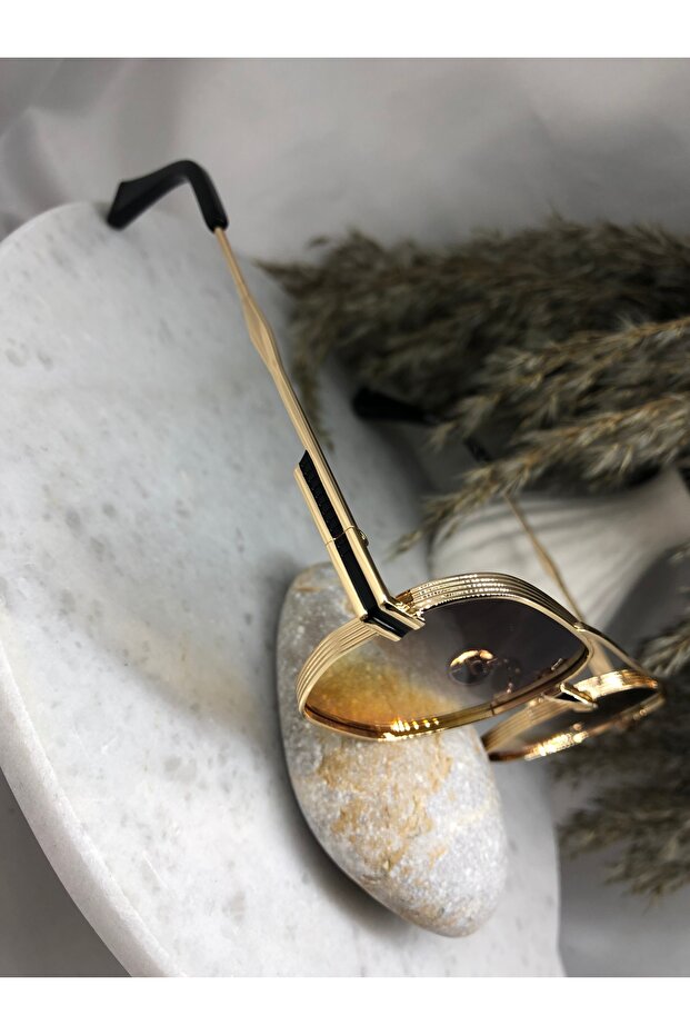 نظارات شمسية مستطيلة الشكل باللون الأسود والبرتقالي المتدرج - 7