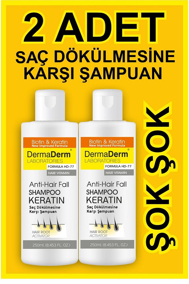 2 ADET Saç Dökülmesine Karşı Biotin ve Keratin Şampuanı 250ml - 1