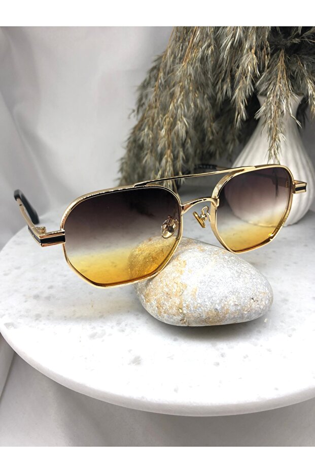 نظارات شمسية مستطيلة الشكل باللون الأسود والبرتقالي المتدرج - 3