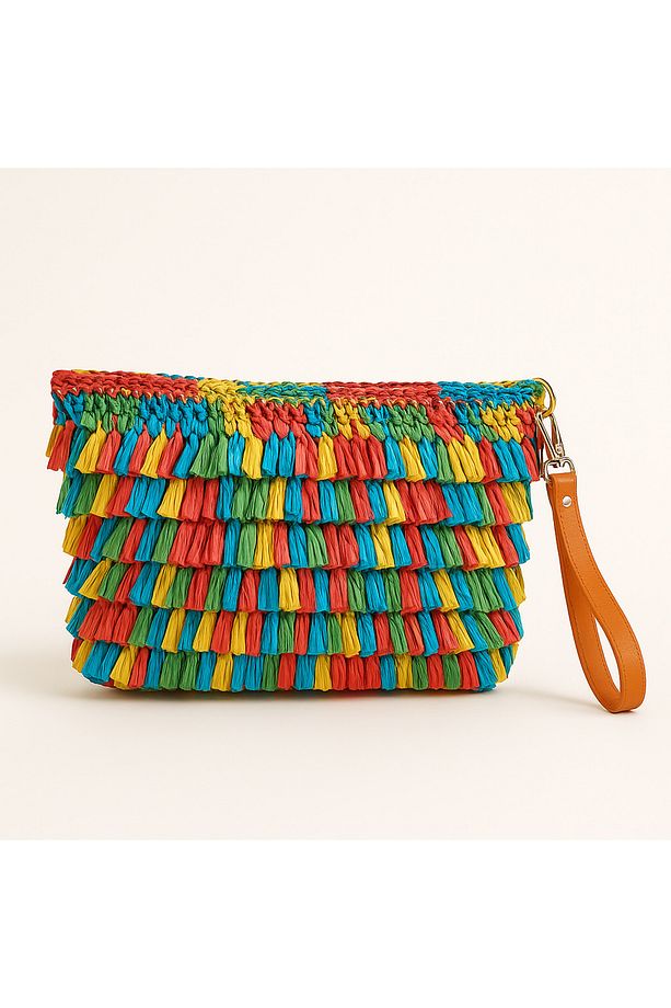 Soft Mini Jüt Hasır Portföy Clutch El Çantası Yazın Modası - 1