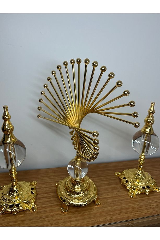 3 'lü Lüks ve Şık Golden Spiral set Masa Dekoru - Modern Tasarımlı Dekoratif Aksesuar, Ev ve Ofis - 3