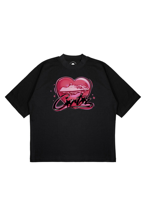 Unisex Oversize Corteız Heart Heart Printed Boxy Fit Thick Fabric T-Shirt