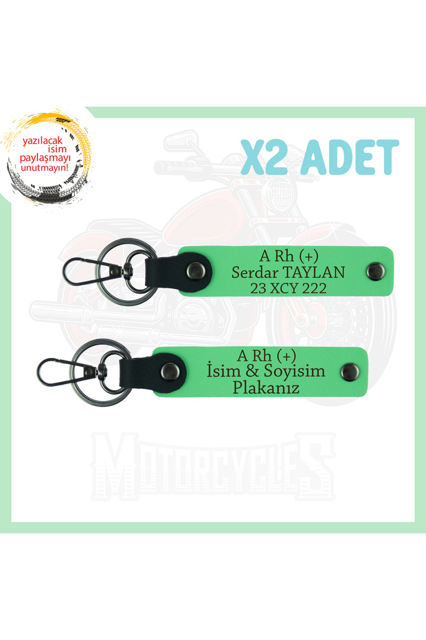 Emergency 2-Key Chain with Name Plate and a (+) Blood Group Written for Motorcycle Enthusiasts, F. Green