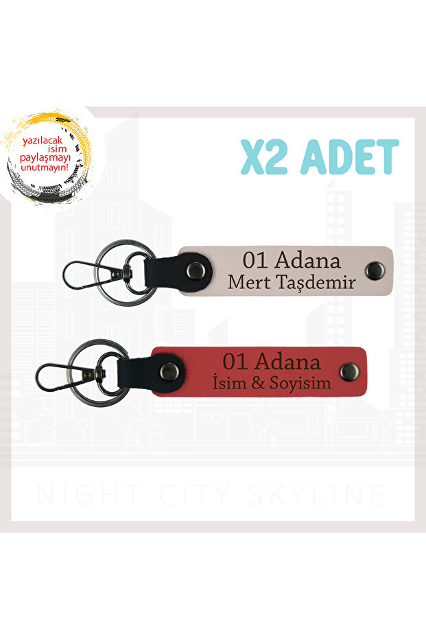 Personal 01 Adana Special Gift, 2-Piece Keychain Designed with Love for the City, Pomegranate Flower-Pink