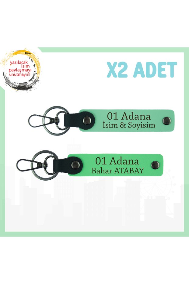Stylish Option Carrying City Spirit, Set of 2 Keychains, Green-Pistachio Green, Name Written 01 Adana
