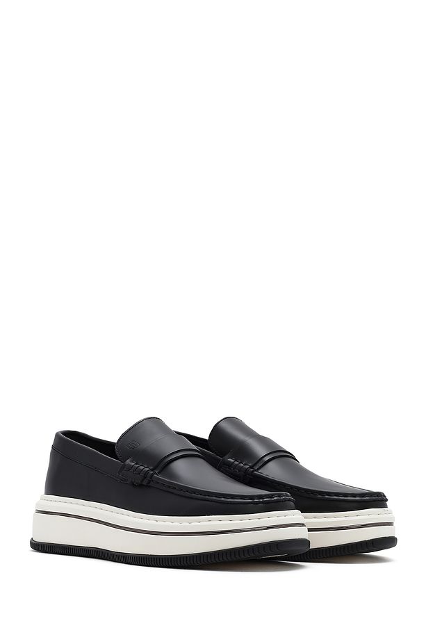 Erkek Siyah Kalın Tabanlı Deri Casual Loafer 25SFD650118 - 3