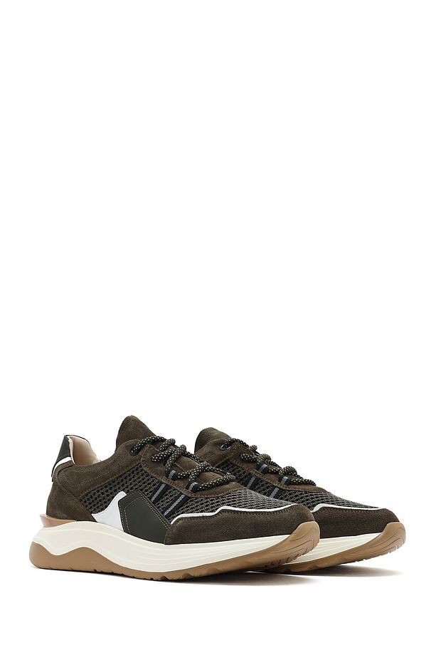 Erkek Haki Bağcıklı Kalın Tabanlı Deri Sneaker 25SFD795014 - 3