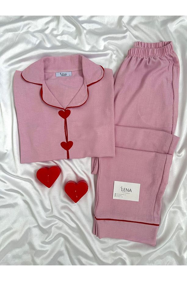 Lena Kalbim Sende Kısa kollu Dokuma Pijama Pijama Takımı - 1