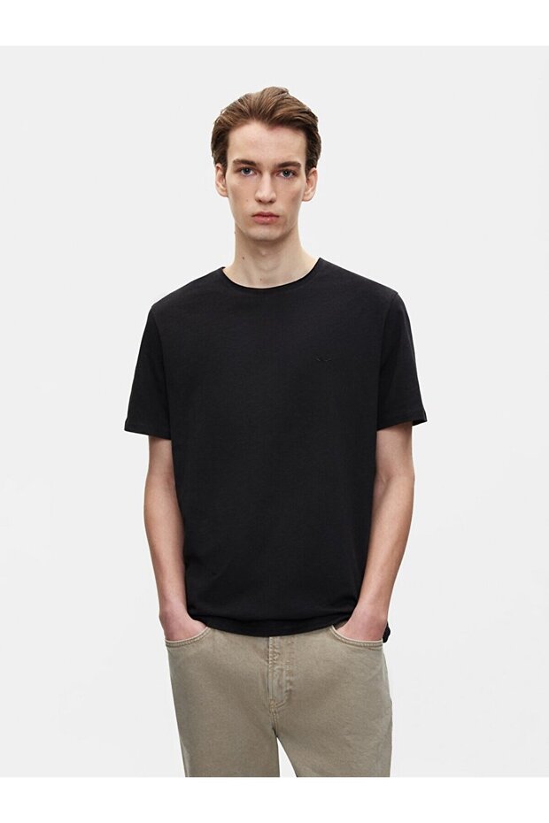 Basic Crew Neck Regular Black T-Shirt - 2