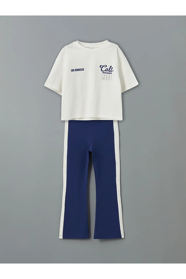 Lcw Kids Ecru Printed Girls' T-Shirt and Sweatpants