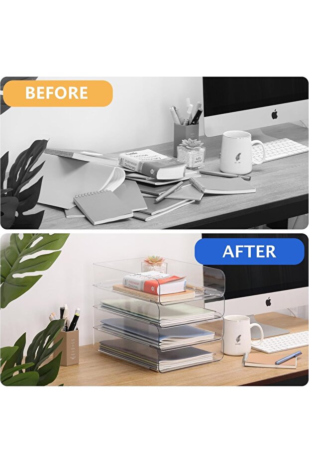 4-pack desktop file storage box, transparent PET, large capacity, stackable, for storing stationery - 7
