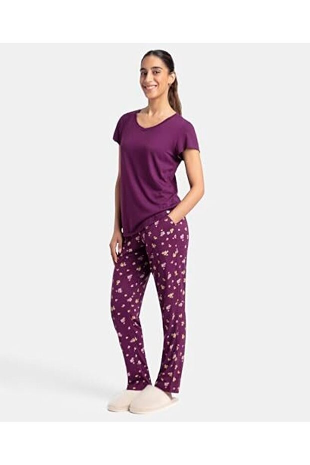 Relax-Women S/S Tshirts & Pyjama Sleep Set RX85-0103-PURPLE WINE