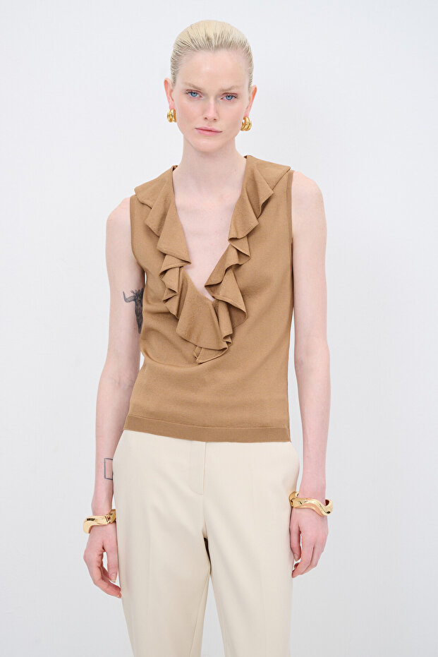 Volanlı Triko Bluz - 1