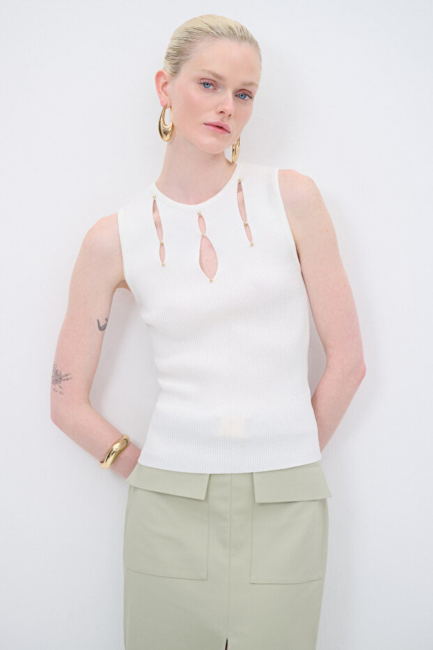 Damla Detaylı Triko Bluz - 1